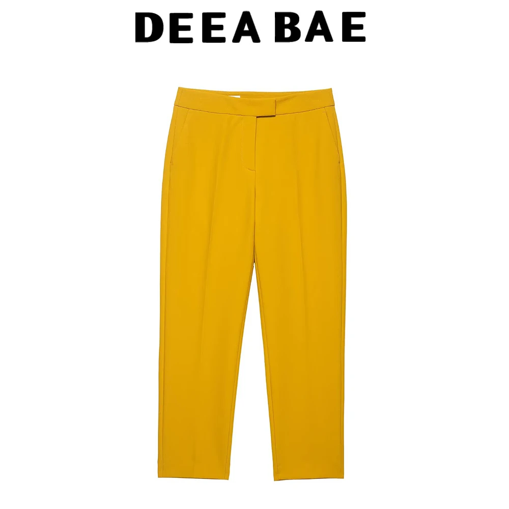 DEEABAE Collar long sleeved suit with shoulder pads double breasted buttoned suit jacket high waisted slim fit pants set