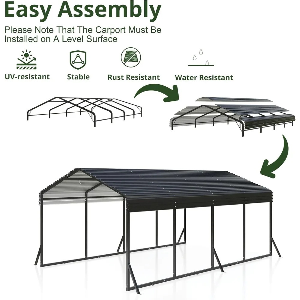 Carport 12x20 FT Metal Carport with Reinforced Base Outdoor Heavy Duty Garage Galvanized Car Shelter for Pickup, Boat, Car