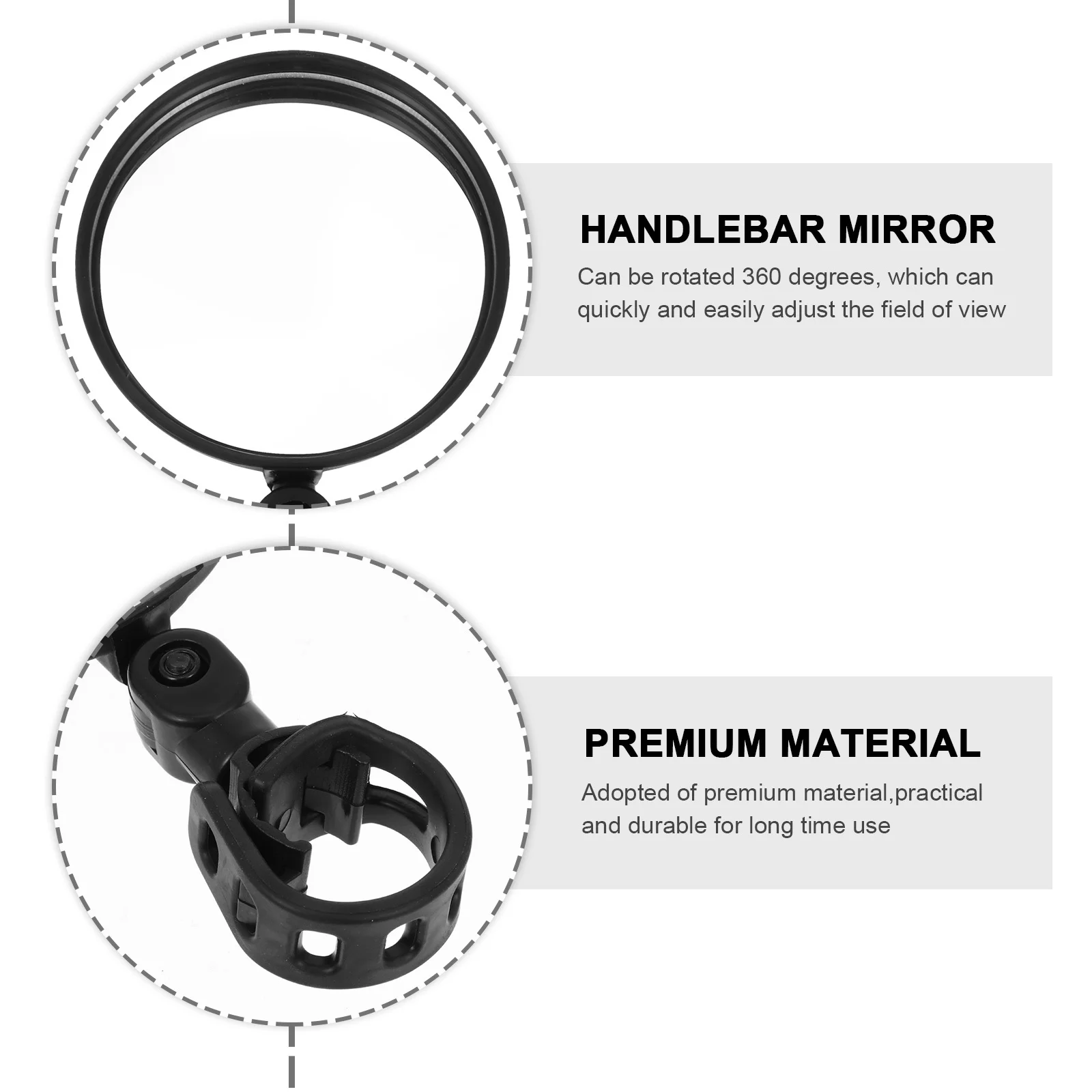 

2Pcs Bike Rearview Mirror with Wide Angle Acrylic Lens - Adjustable Handlebar Mounted Safety Mirror for Mountain Bike Commuter