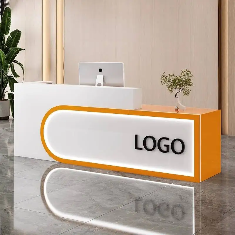 تصميم مكاتب الاستقبال للتخزين باللون الأسود، مكاتب استقبال صغيرة وحديثة فاخرة، أثاث استقبال من الخشب ذو الزاوية البيضاء