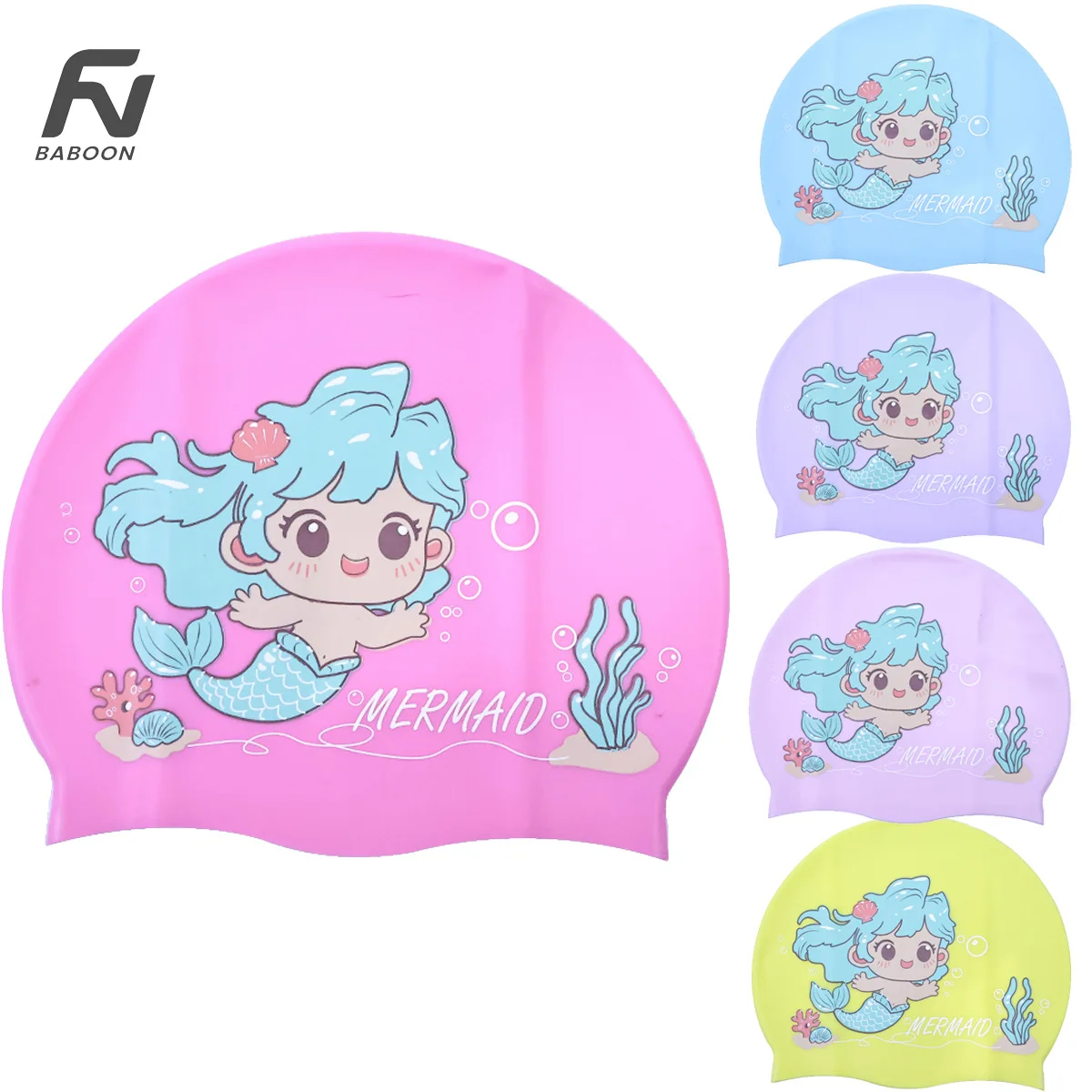 

New Mermaid Swimming Cap Silicone Cartoon Printed High-elasticity Waterproof Swimming Cap for Children and Teenagers
