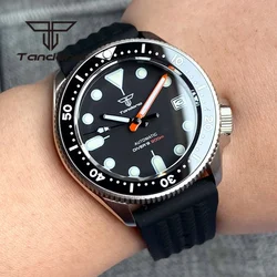 Tandorio 37mm nh35a schwarzes Zifferblatt Taucher Automatik uhr für Männer 20bar Armbanduhr Saphirglas rotierende Lünette Datums anzeige leuchtend