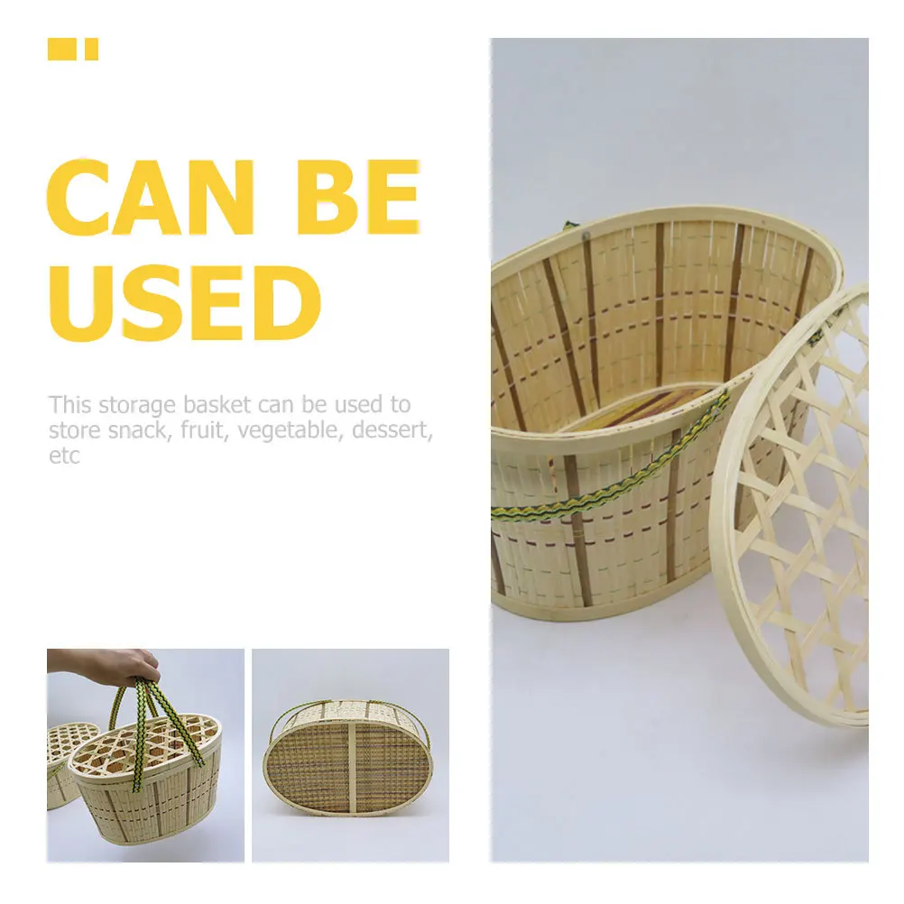 

Multifunction Bamboo Egg Basket Hollow Cover Reusable Woven Storage Basket Kitchen Fruit Vegetable Holder Egg Holder Storage
