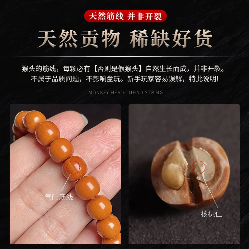 Wild Carving Straight Cut Old Monkey Seed Walnut Buddha Beads Female Jingbaleng Crafts Men's Bracelet