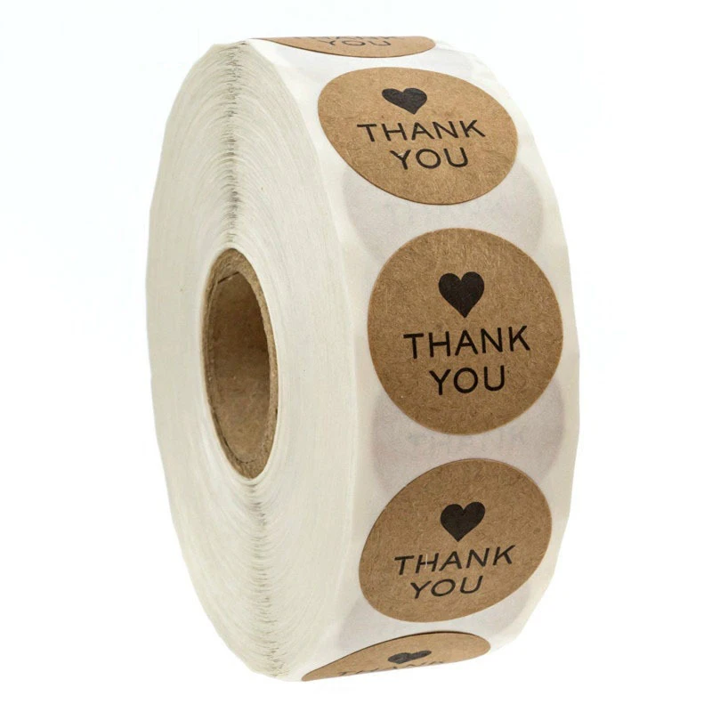 Thank You Stickers With Heart Kraft Paper 500pcs Appreciation Tag Labels For Business Bag Seal Wedding Party Decoration