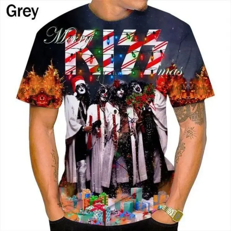 Summer Men\'s Fashion Hip Hop Punk Personality Short Sleeve T Shirt American Rock/Heavy Metal Kiss Band 3D Print Music T Shirt