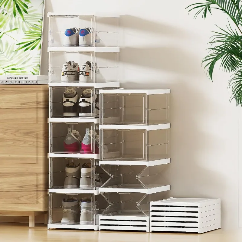 

Clear Stackable Shoe Storage Boxes, No Assembly Required, Transparent Shoe Organizer with Lids, Free Standing Plastic Space