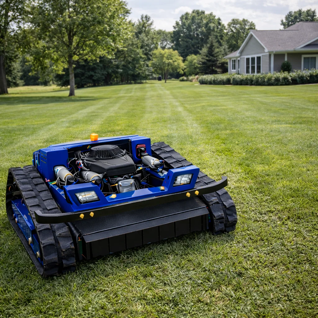 

Робот-газонокосилка для ухода за склонами речных откосов и огородов с дистанционным управлением на гусеничном ходу