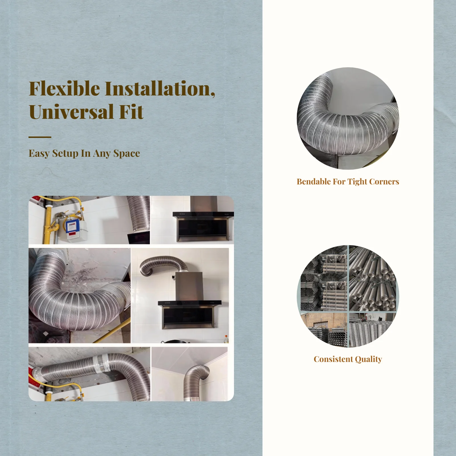 Tubo de Escape Universal Flexible de Acero Inoxidable 304 Ajustable