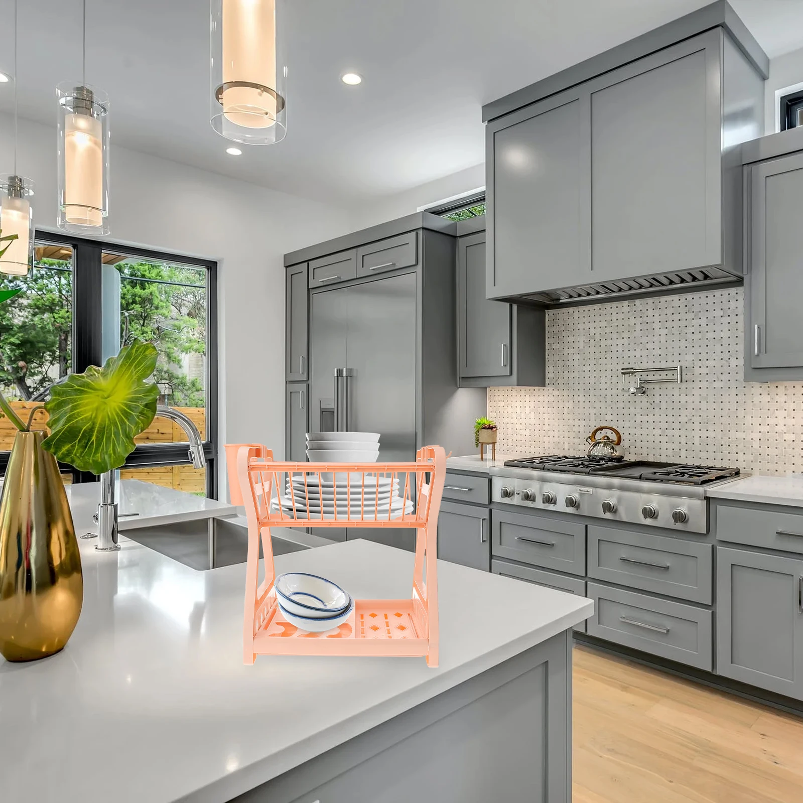 

Drain Rack For Kitchen Plastic Dish Drying Shelf Cup Holder Non-Slip Base Ventilation Design Storage Organizer