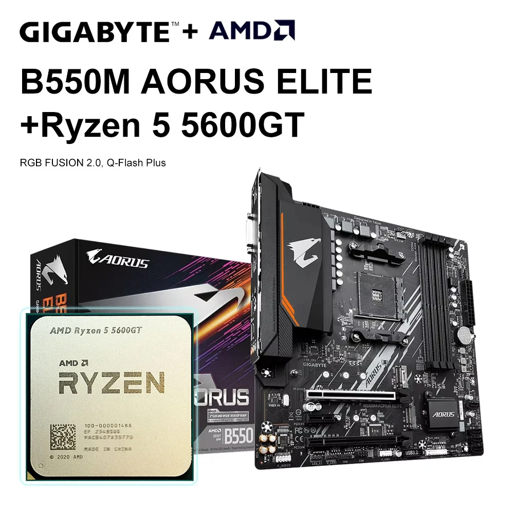 AMD Ryzen 5 5600GT+GIGABYTE B550M AORUS ELITE Motherboard R5 5600G CPU Motherboard Set Processor Socket AM4 DDR4 128GB Desktop