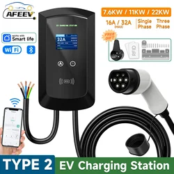 AFEEV 22KW 32A 3-фазная EV зарядная станция Тип 2 IEC62196-2 электрическая автомобильная зарядка 7,6/11KW EVSE Wallbox WIFI Bluetooth управление через приложение