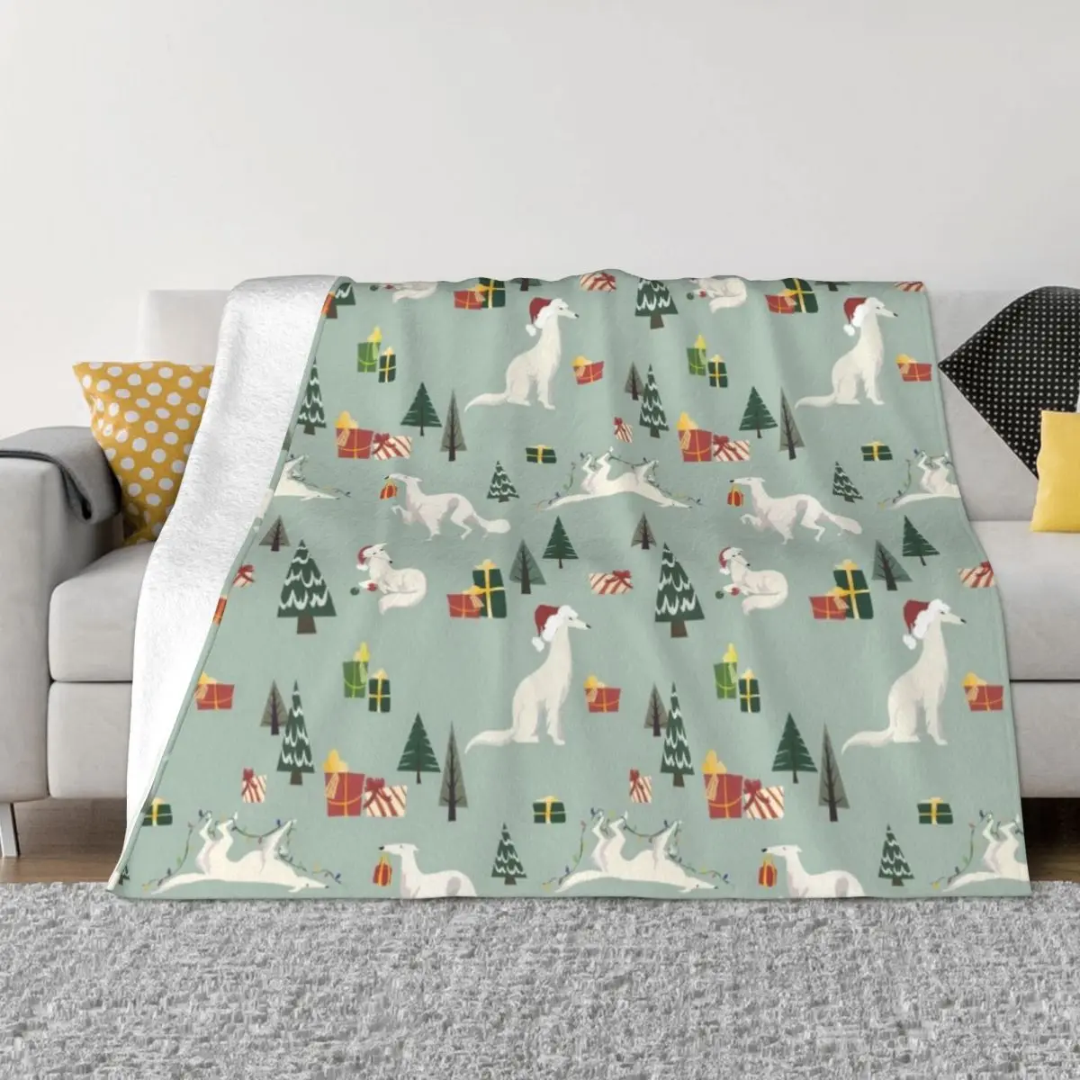 Borzoi Holiday Pattern Throw Blanket Fluffys Large fluffy Blankets