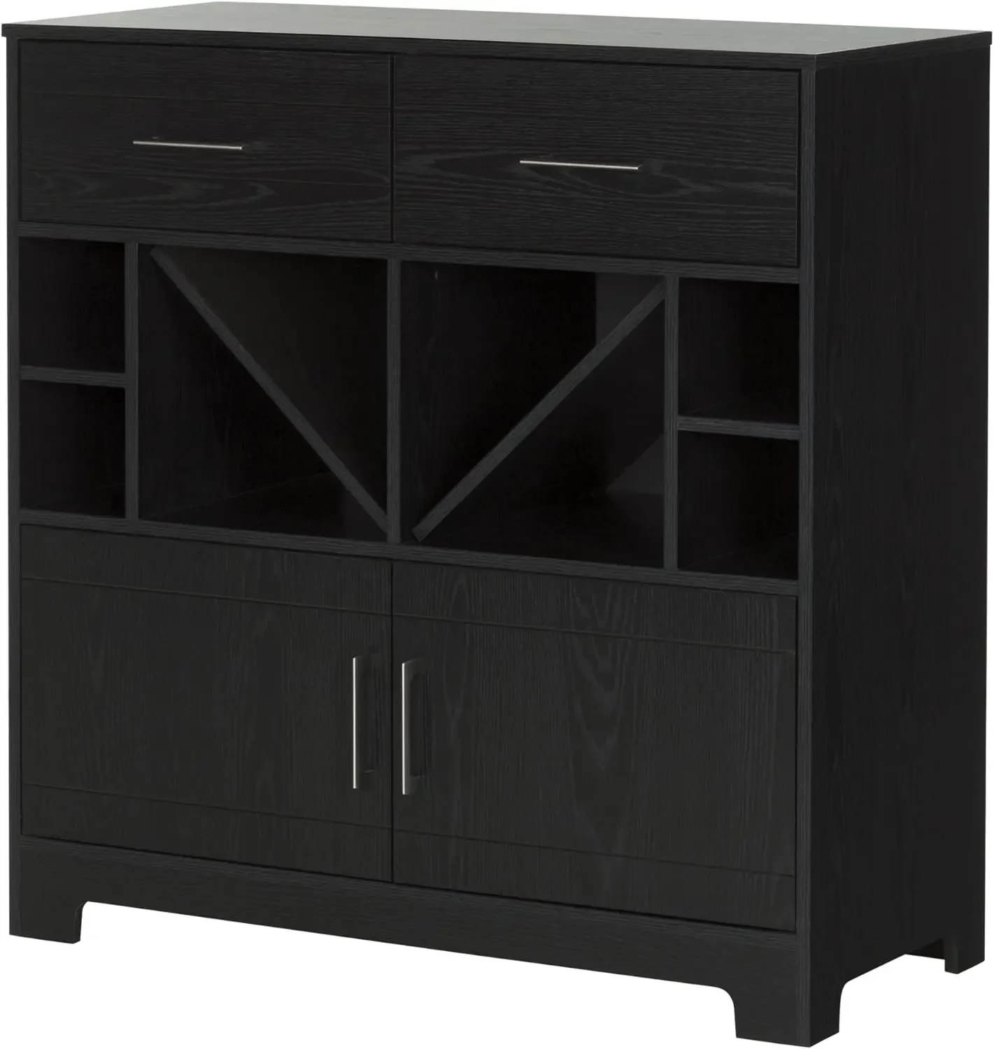 Vietti Bar Cabinet With Liquor And Wine Bottle Storage With Drawers Black Oak With Metal Handles 17\