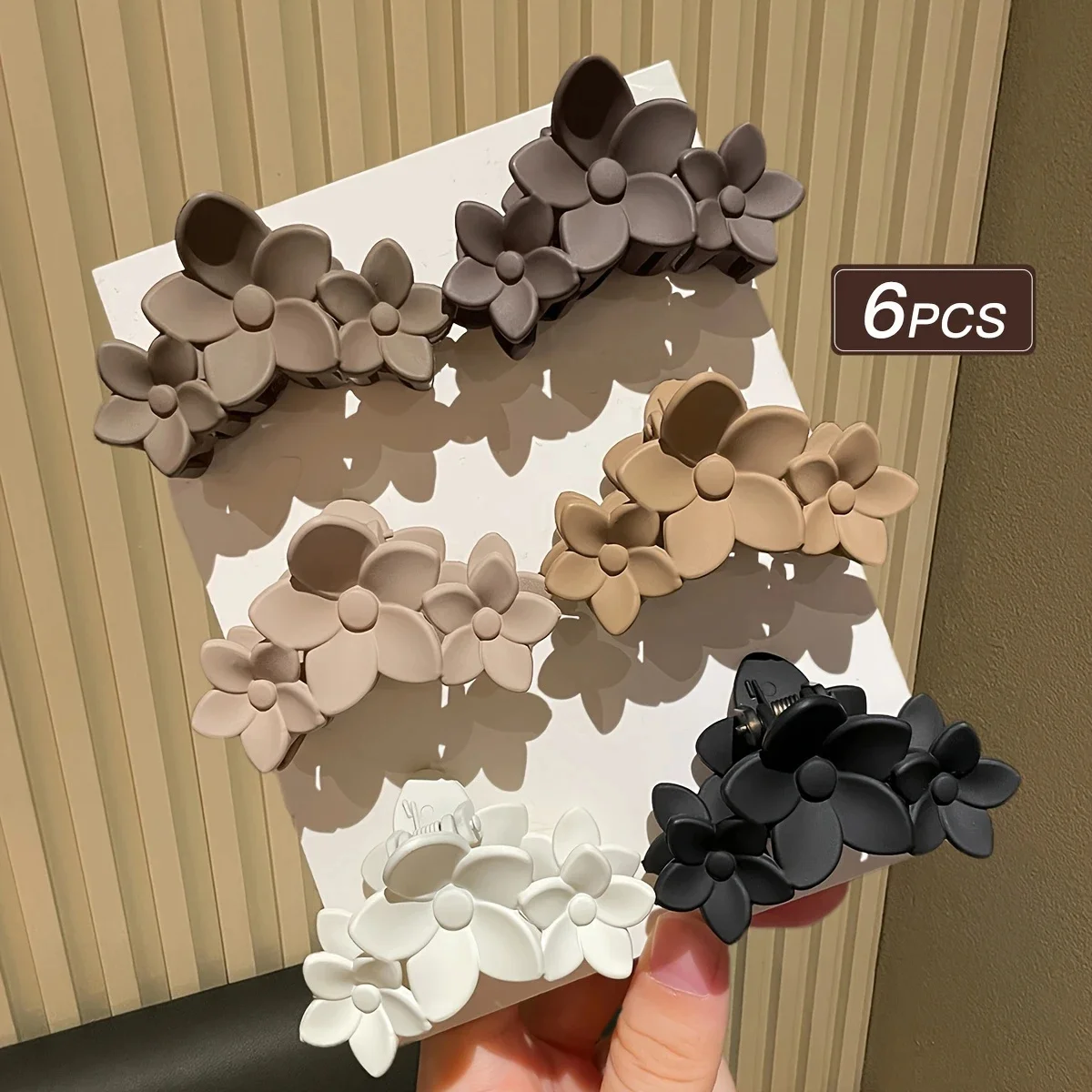 6-teilige Haarnadel für Damen, mehrere Farben, stilvoll, minimalistisch, mittelgroße Blumen-Haifisch-Clips, geeignet für den täglichen Gebrauch, Geschenk, Haar-Accessoires – Detail 2