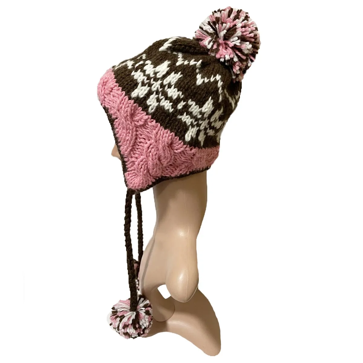 BomHCS  Snowflake Beanie Hat Women Winter Warm Earmuff Earflap Hanging Pom Ball