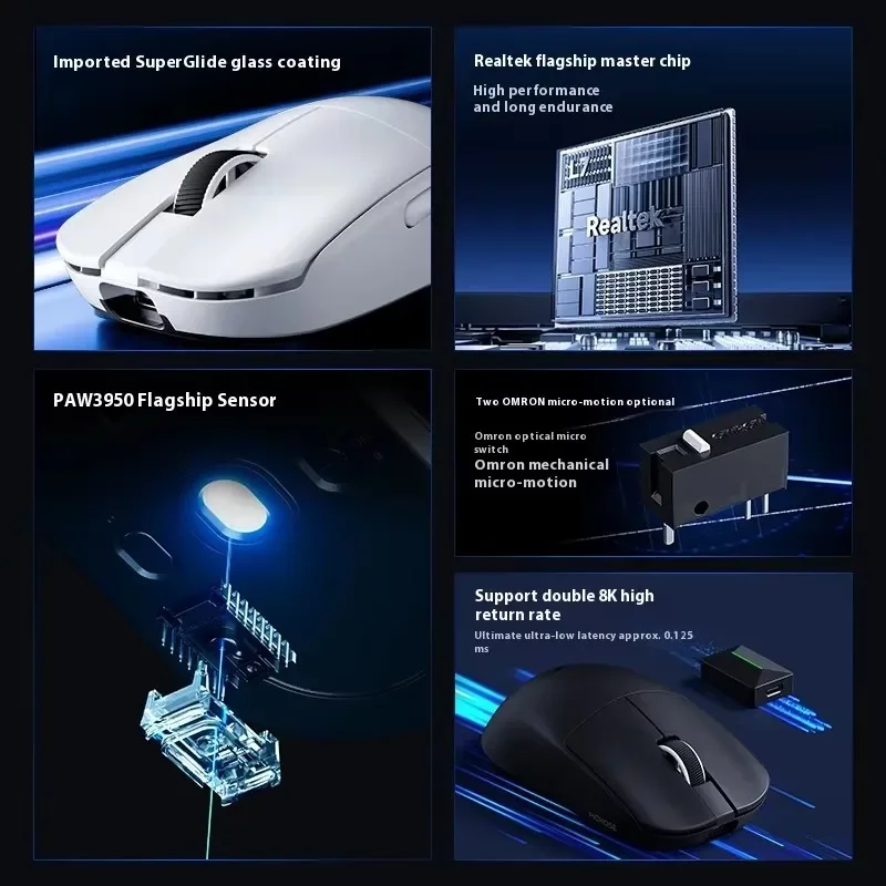 

Мышь MCHOSE L7 с тремя режимами, проводная/Bluetooth/2,4G, 39 г, легкая игровая мышь со средней рукой Paw3395, саморазработанная M-концентратор, аксессуар для ПК