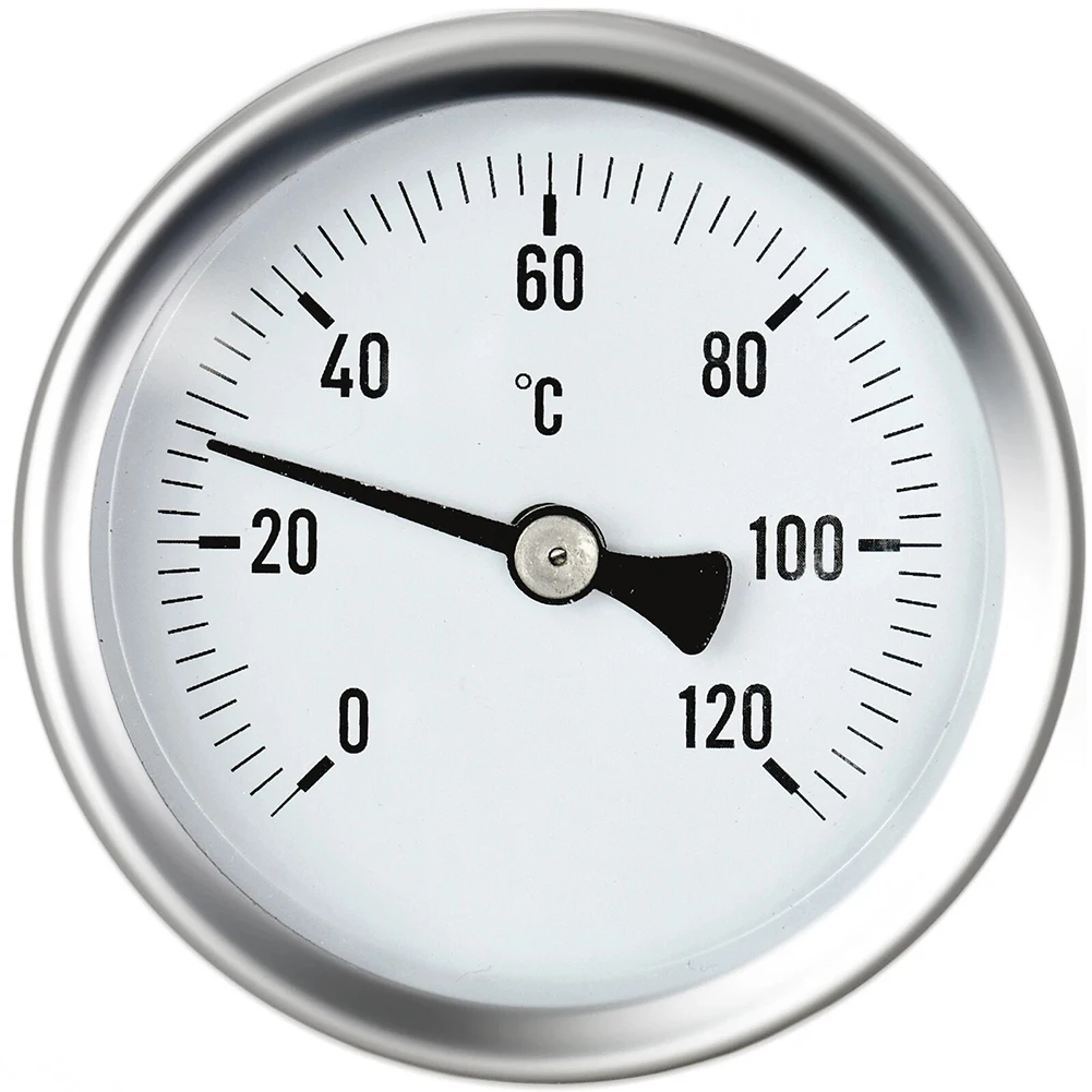 1 X Termometer Bimetalik 0-120 ° C Dengan Casing Baja Tahan Karat 63mm Dan Selongsong Pemanas 1/2 inci Untuk Sistem Pemanas