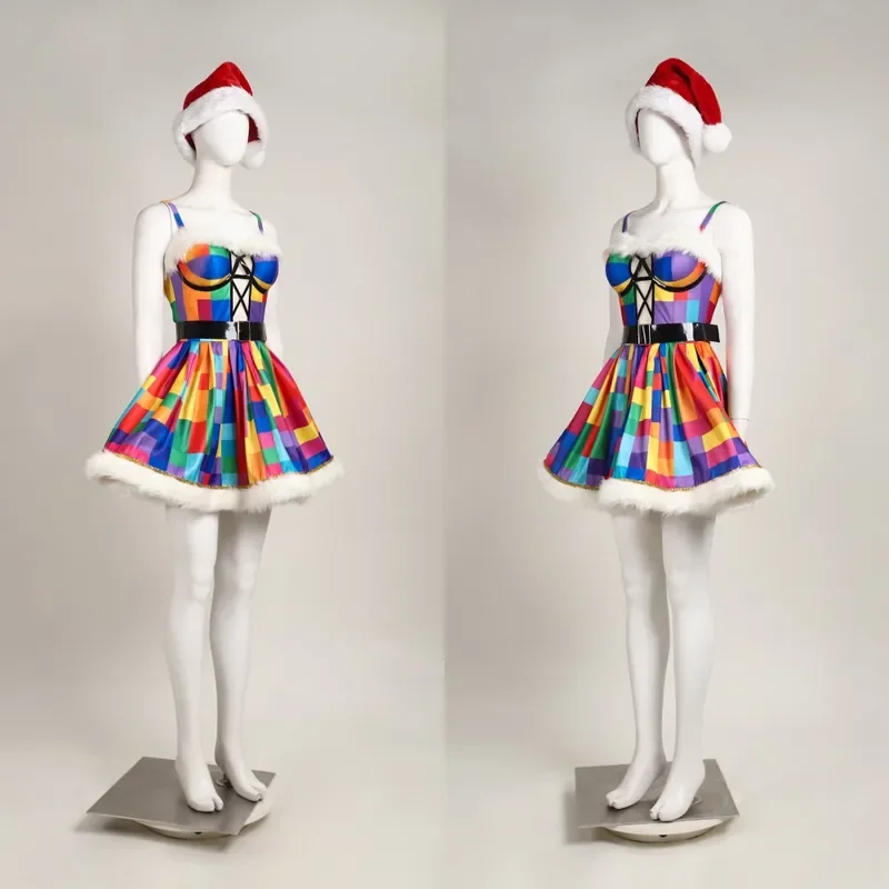 FC6크리스마스 격자 무늬 드레스 여성용 화려한 캐미솔 드레스 소녀 패션 파티 복장 사용자 정의 크기@FC8!