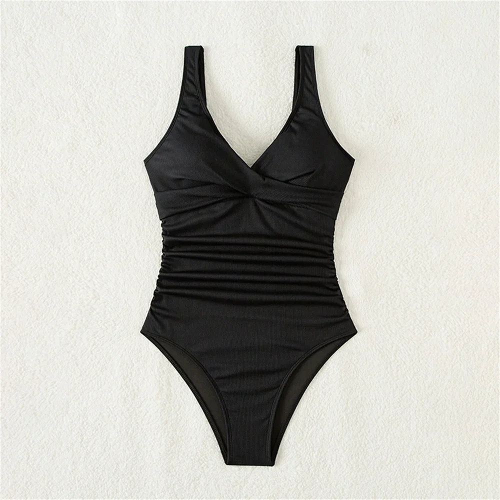 

Sexy Twist Pleated Swimsuit Backless Hollow Out Bikini Black Vacataion Swimwears Women Beach Bikinis Bathing Suit Summer Outfits