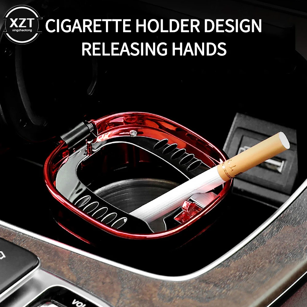 Cenicero automático portátil para coche, Cenicero multifunción con tapa abierta de un botón, LED, ahumada, soportes para cenizas de cigarrillos