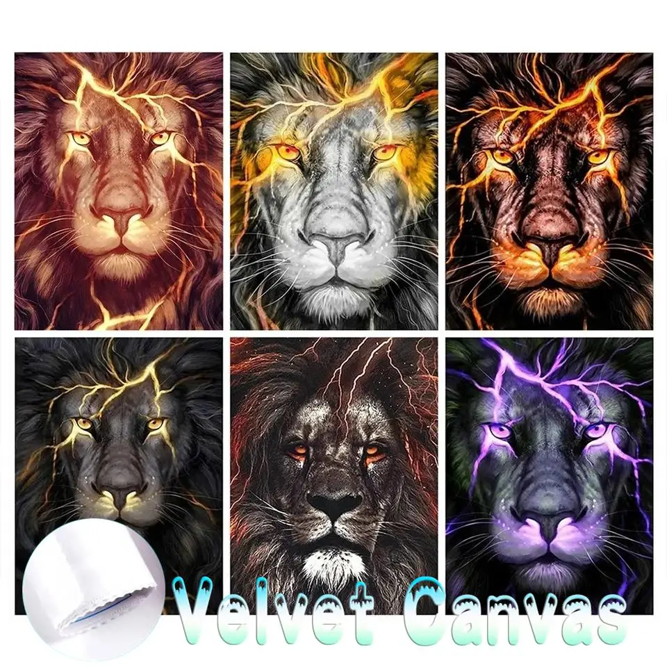 

Lightning Neon Lion 5d Velvet Diamond Painting Kit Starry Night Animals Full Diamond Embroidery Mosaic Cross-Stitch