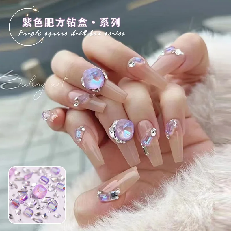 Nail Art Rhinestones Fat Square Shape Crystal Jewelry Gemstone 3D Non HotFix Nail Art Decoration DIY Accessories Tools