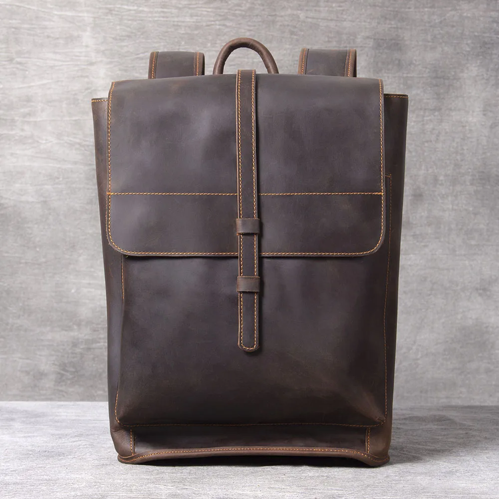 S.WORKER Vintage Echtleder 14" Laptop-Rucksack Herren Casual Preppy Schultasche Crazy Horse Rindsleder Tasche – Detail 15