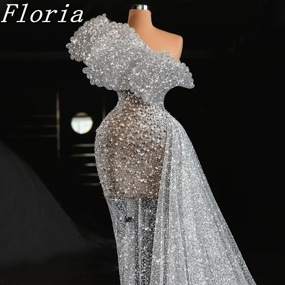 

Luxury Beading Mermaid Wedding Dresses 2025 Crystal Pearls See Through Princess Bridal Gowns Arabic Dubai Novia Customized