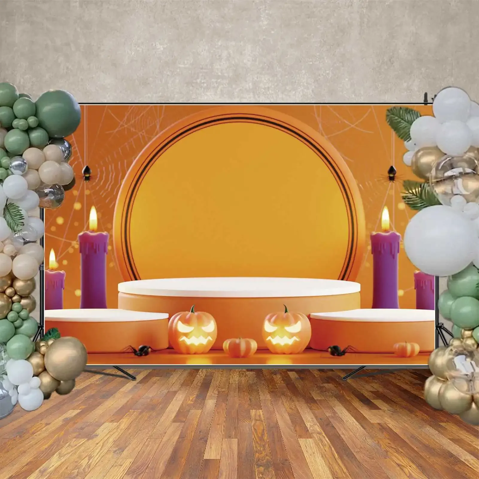 MOON.QG-خلفية عيد هالوين ، أقواس الحفلات ، المسرح ، ضوء الشموع ، فانوس جاك ، خلفية للتصوير الفوتوغرافي ، شبكة العنكبوت ، ديكورات جدارية