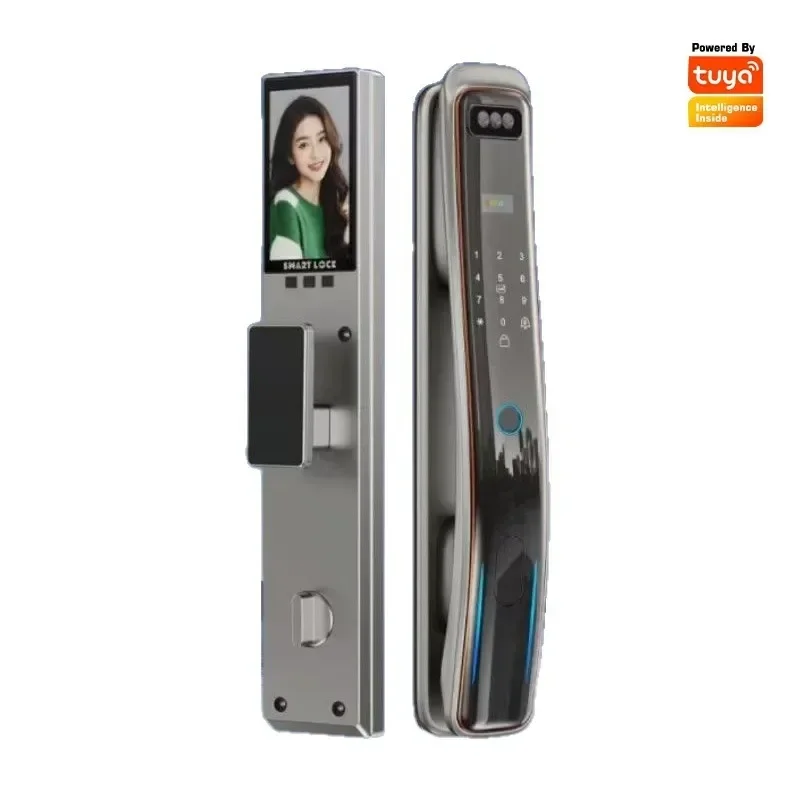 Tuya Smart Fingerprint Door Lock Facial Recognition Anti Theft Password Lock with Visual Cat Eye Peephole for Home