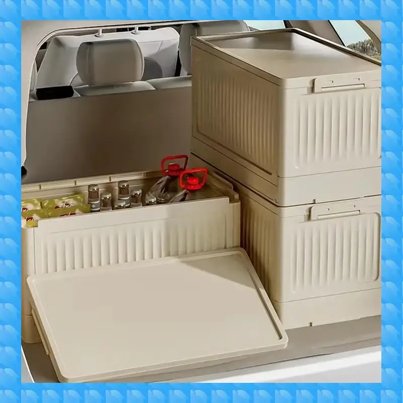 

ETRT Large Capacity Folding Storage Box With Pulley - Stackable Plastic Organizer With Lid, Portable Container For Home