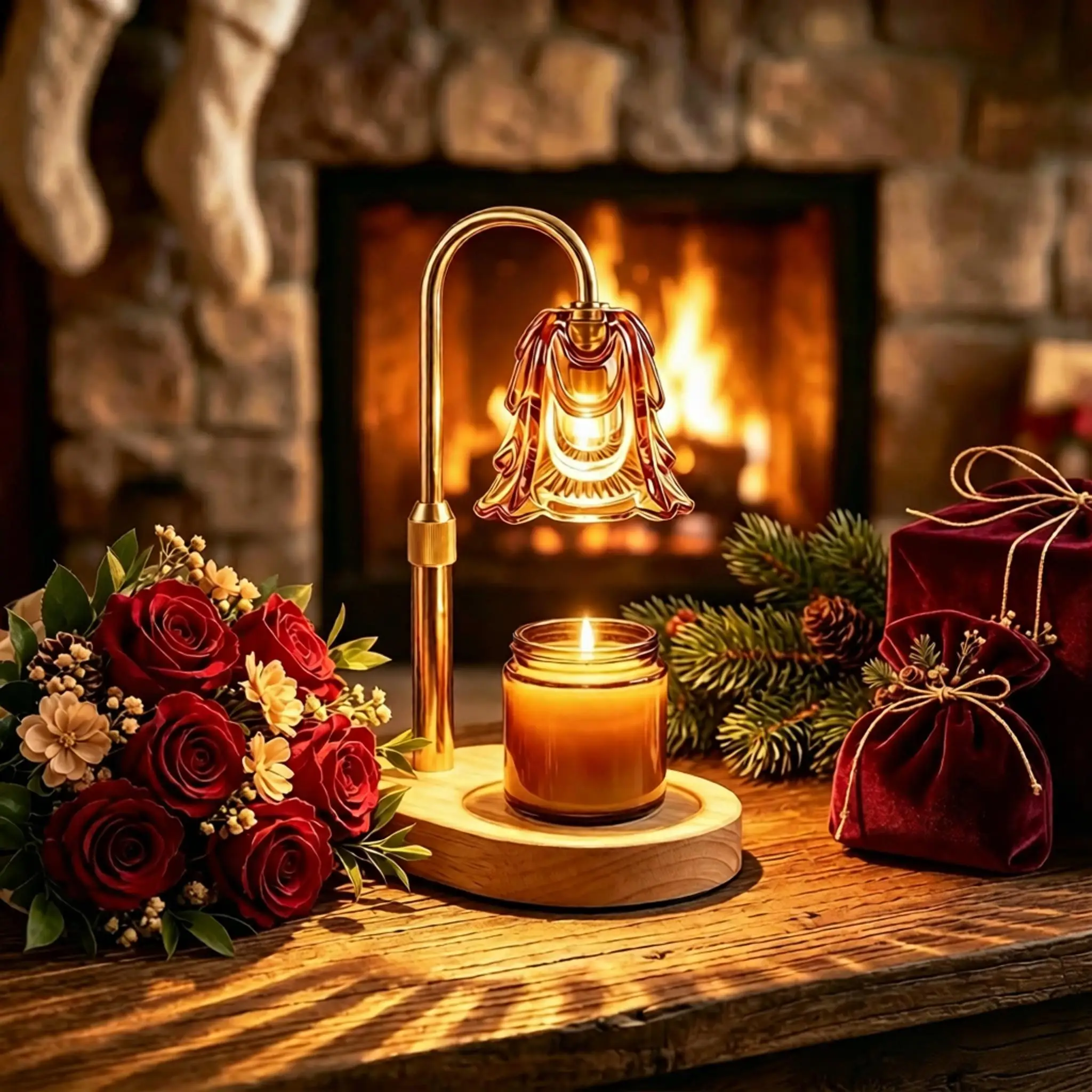 Gold Candle Warmer Lamp with Timer & Dimmer Adjustable Height Elegant Vintage Home Decor Table Lamp Cozy Bedroom Home Decor