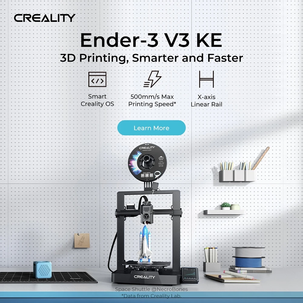 Creality Ender-3 V3 KE 3D Printer 500mm/s Fast Printing Speed Smart Creality OS X-AxisLinear Rail Double Fans Smart Ul 60W