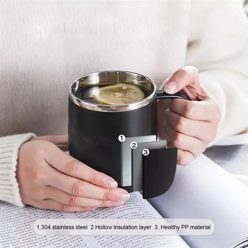 

400ml Insulated Coffee Mug with Sliding Lid Vacuum Travel Mug with Handle Camping Tea Flask for Hot Cold Drinks Barware