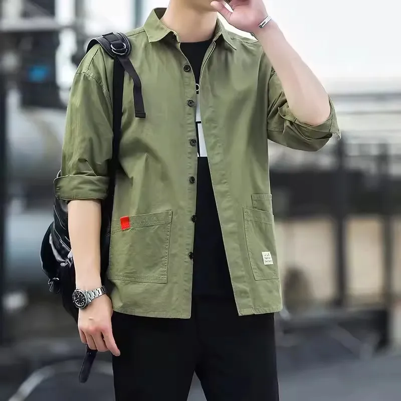 

Men's Long Sleeve Loose Casual Work Shirt Spring Summer Resistant to Tear Wear And Dirt Youth Fashion Pocket Design Garment