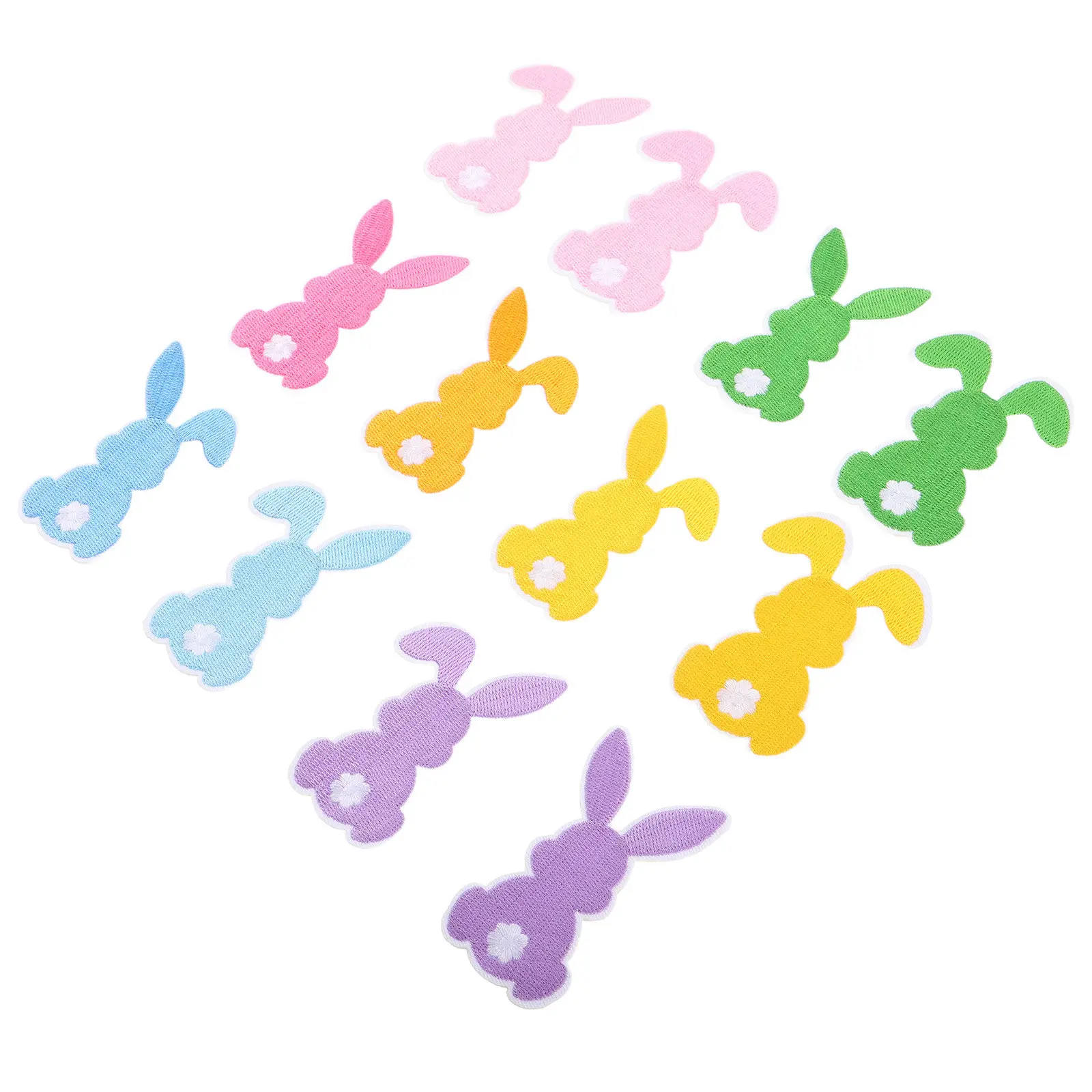 12Pcs Easter Bunny Iron on Patch Set Vibrant Embroidered Fabric Patches for DIY Bags Clothes Travel Daily Use Easter Decorations