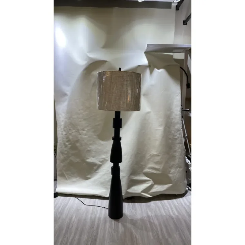 for Wabi Sand Retro Solid Wood Floor Lamp LED Vertical Light Simple Design Dimmable Fabric Shade for Home Study Living Room