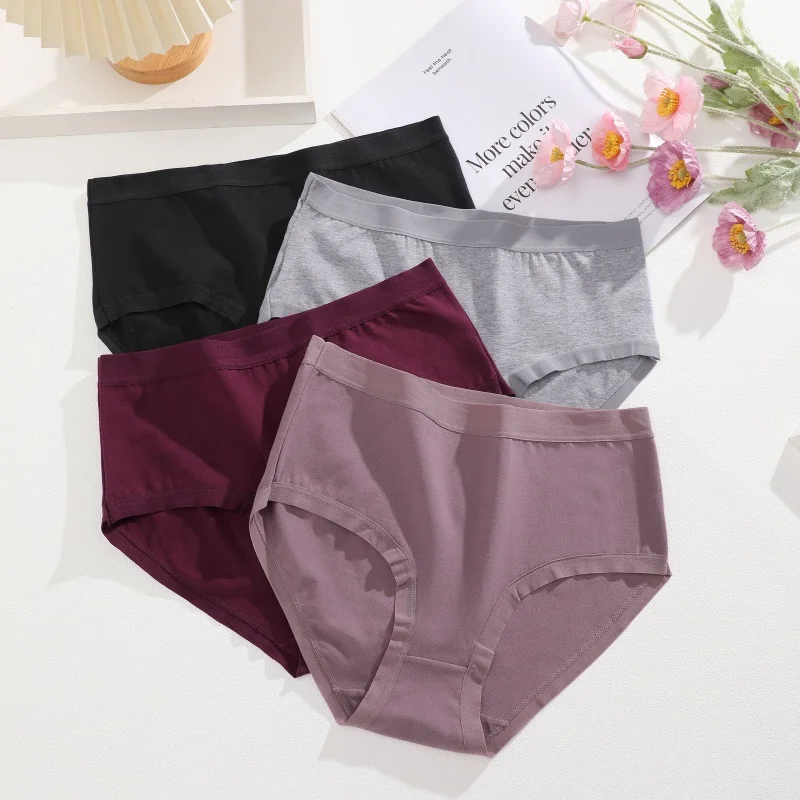 FINETOO 3Pcs/Set Seamless Cotton Panties Women Solid Color High Rise Elastic Briefs Female Soft Comfortable Breathable Underwear