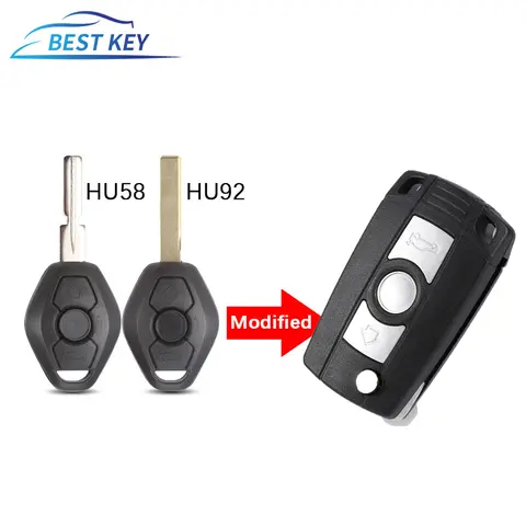 BMW Z3 Z4 X3 X5 46 E60 E83 E53 E36 E38용 BESTKEYModified 플립 3버튼 리모트 키 쉘 (HU58/HU92 블레이드 케이스 포함 접이식 폴딩 폴)