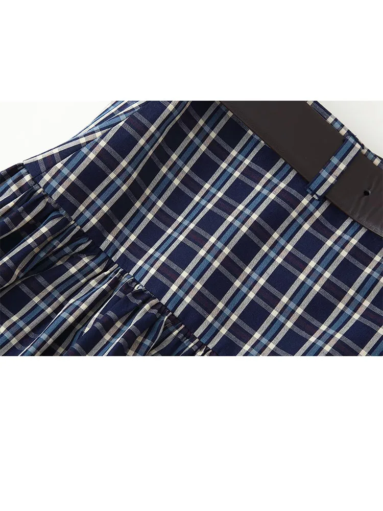 HH Falda larga informal con cremallera y cinturón a cuadros a la moda para mujer, Falda plisada holgada elegante de cintura alta, falda estilo callejero para mujer