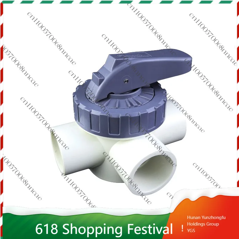 PVC 3-Way Diverter Valve for Swimming Pool, High-Flow Multiport Water Flow Control Valve with Union Connectors