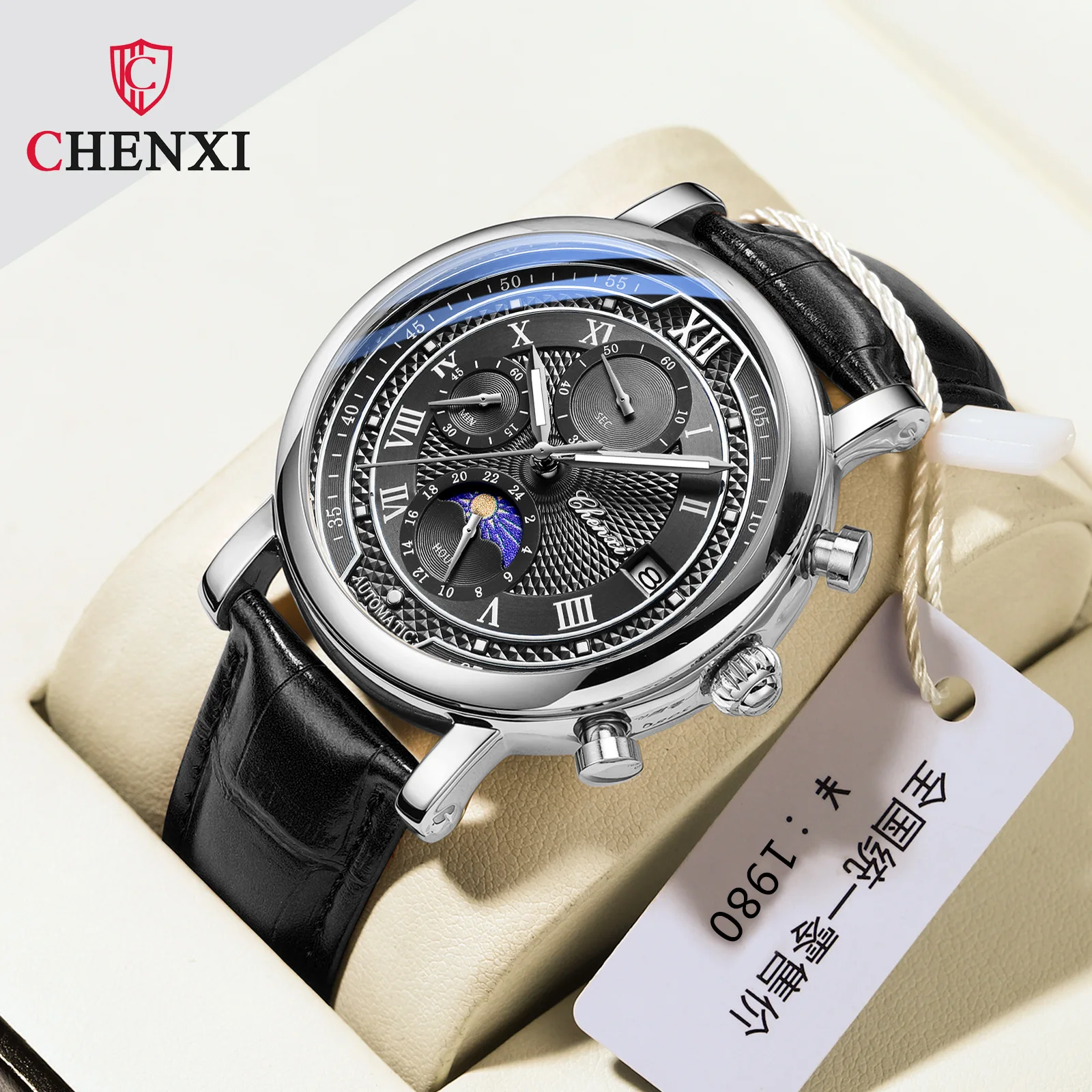 CHENXI 976 Multi functional Clock True Three Eyes Six Needles Lunar Calendar Timing Business Fashion Quartz Belt Men's Watch