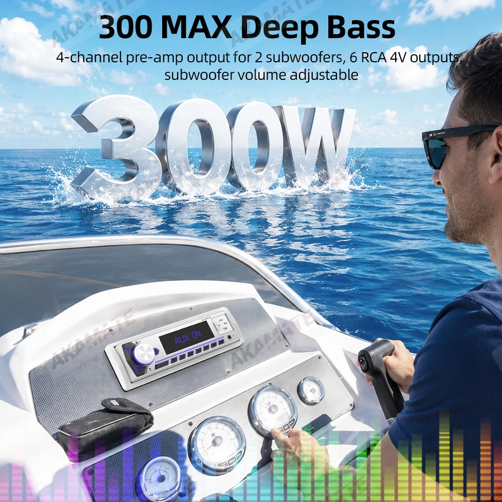 Boat Radio 1Din  Car Radio for RV ATV UTV Marine Radio Stereo Media Player Bluetooth AUX USB with Remote Control FM AM  RDS