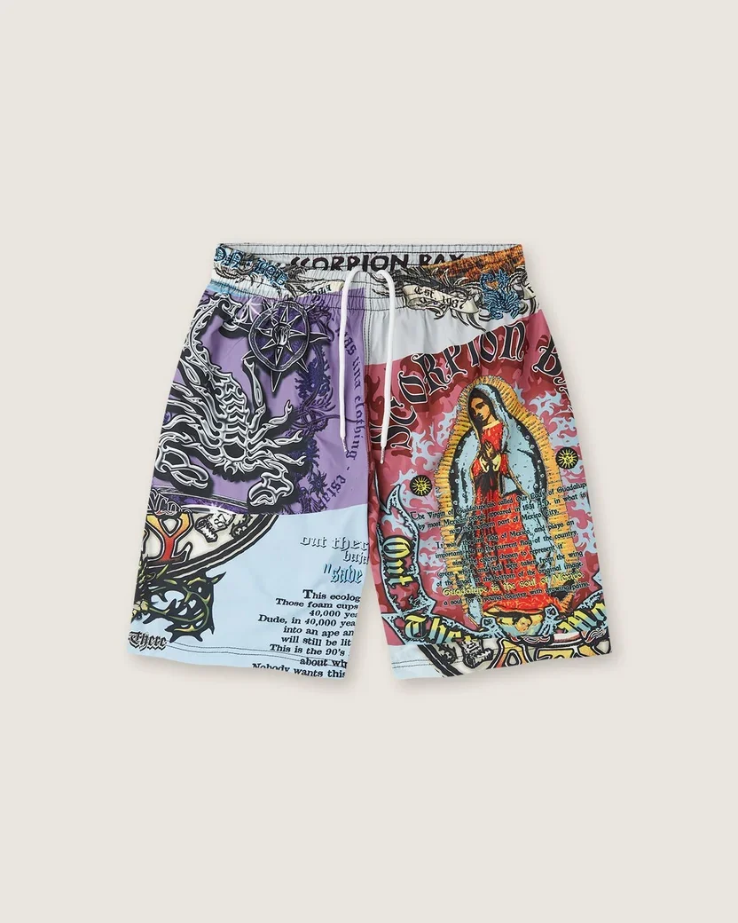 Scorpion Bay Beach Shorts 3D Full Screen Printed Mexican Guadalupe Virgin Pattern Drawstring Elastic Casual Street Style Shorts