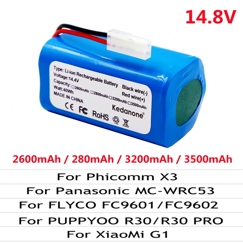 14.4V 2600mAh lithium ion battery,18650 battery pack suitable for Xiaomi G1 Mi Essential MJSTG1 robot vacuum cleaner,