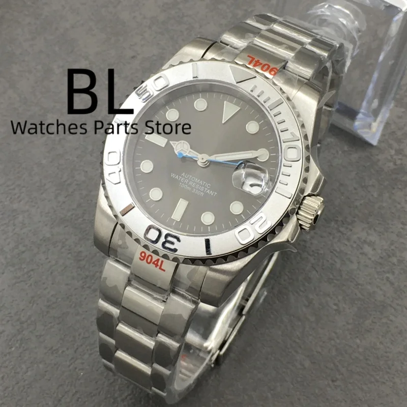 BLIGER 40mm Automatic Dive Watch Luminous Blue Gray Dial Blue Hands Sapphire Glass Waterproof Slide Clasp Custom Logo Available