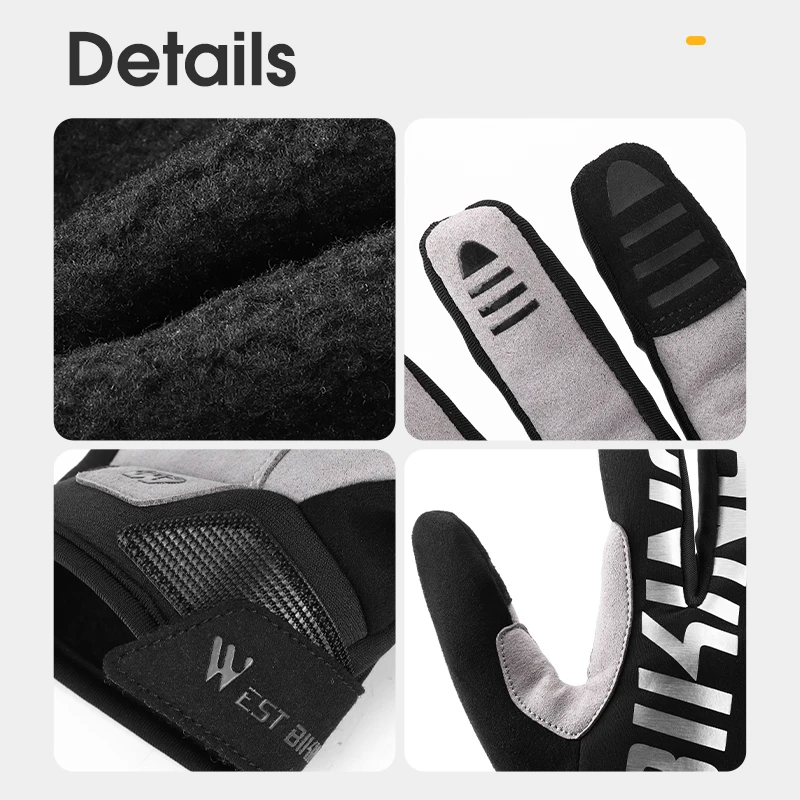 WEST BIKING Cycling Gloves MTB Bike Bicycle Full Finger Gloves Men Women Winter Gym Fitness Non-slip Breathable Sports Gloves