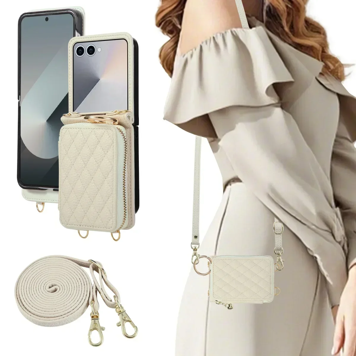 Reißverschluss-Kartenhalter Brieftasche Ring-Handyhülle für Samsung Galaxy Z Flip 8 7 FE 6 5 4 Umhängeband Crossbody Lederhülle Geldbörse Damen