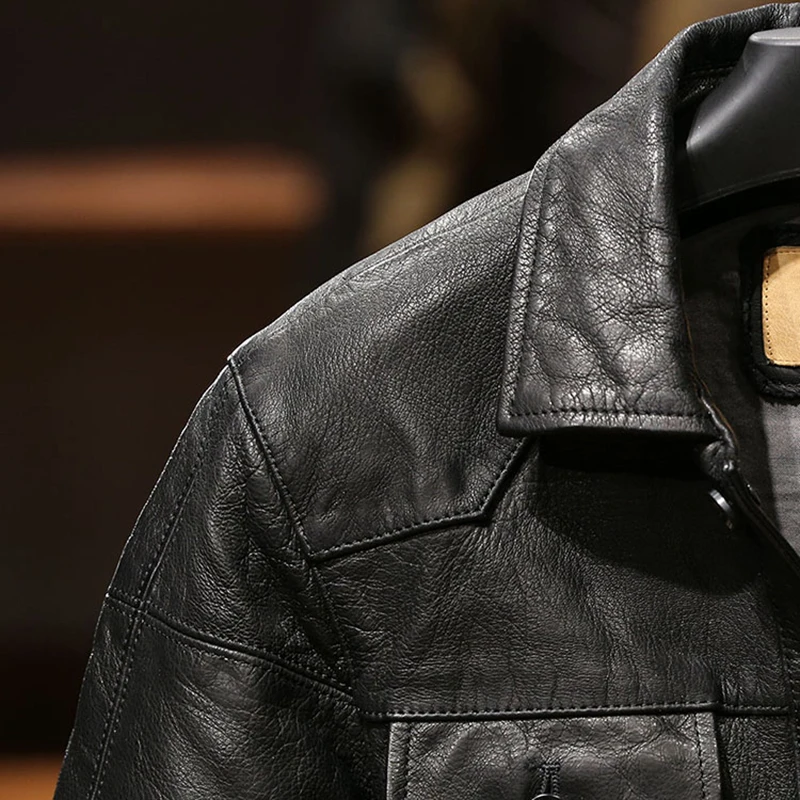 High Fashion Plus Size Waterproof Black Genuine Leather Shirt Motorcycle Jacket Men For Clothing